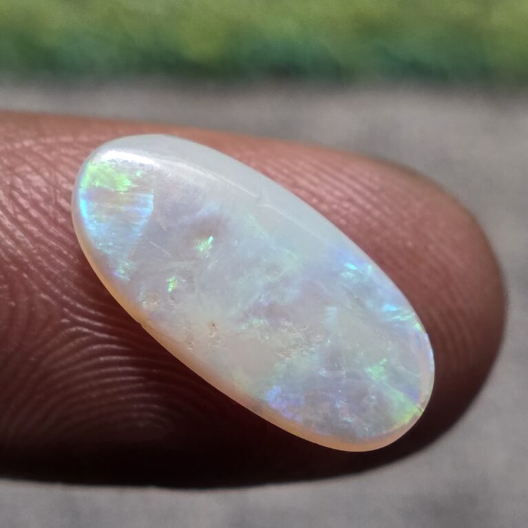 Natural white crystal opal long oval cabochon with green blue fire loose solid gemstone for jewelry making