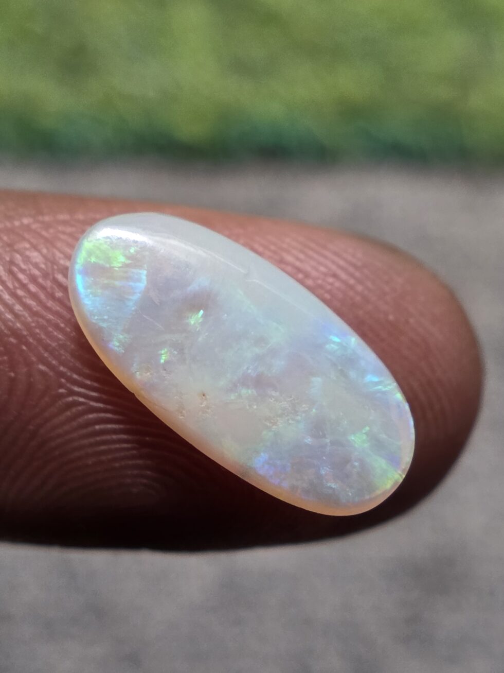 Natural white crystal opal long oval cabochon with green blue fire loose solid gemstone for jewelry making