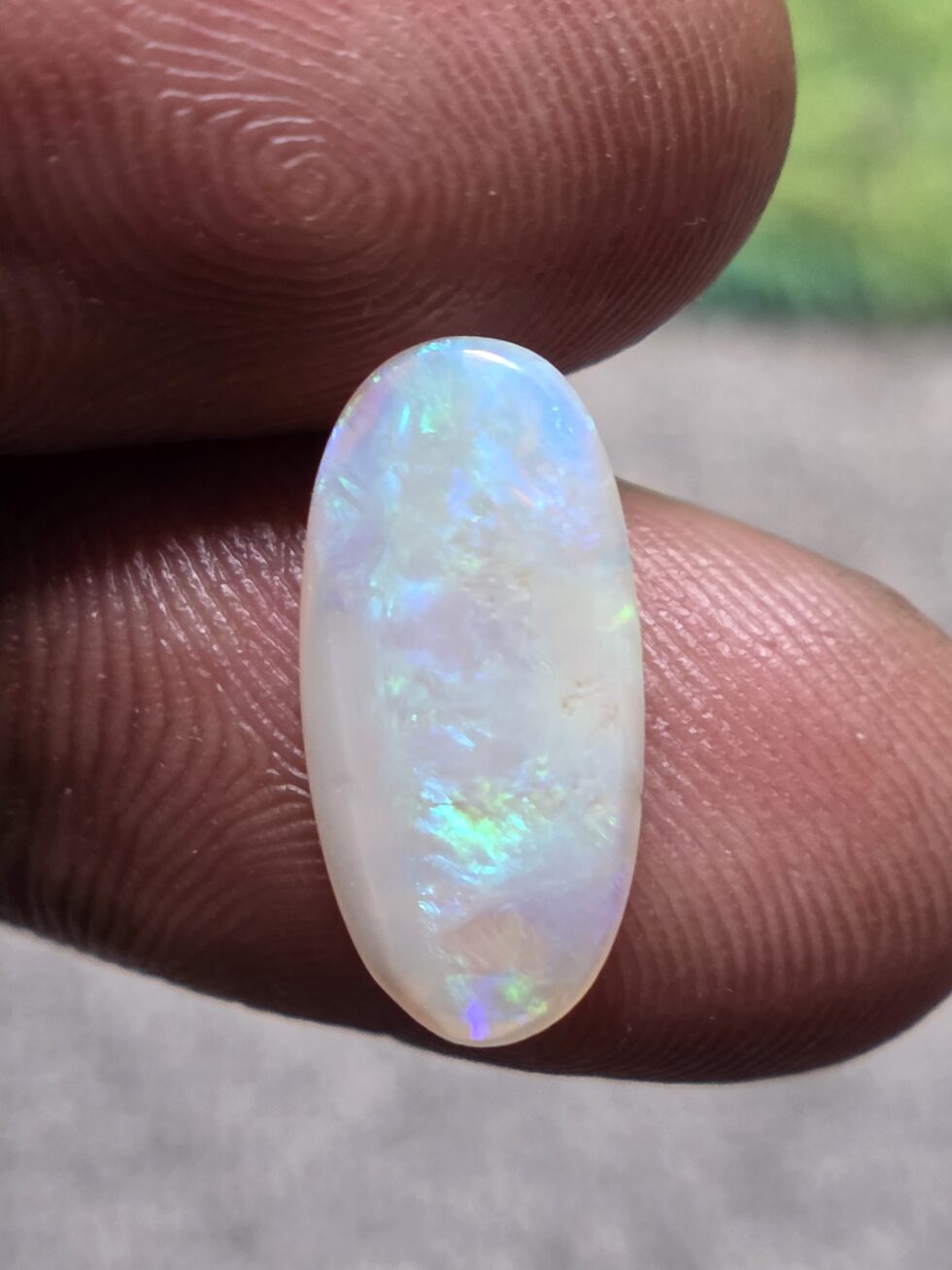 Natural white crystal opal long oval cabochon with green blue fire loose solid gemstone for jewelry making