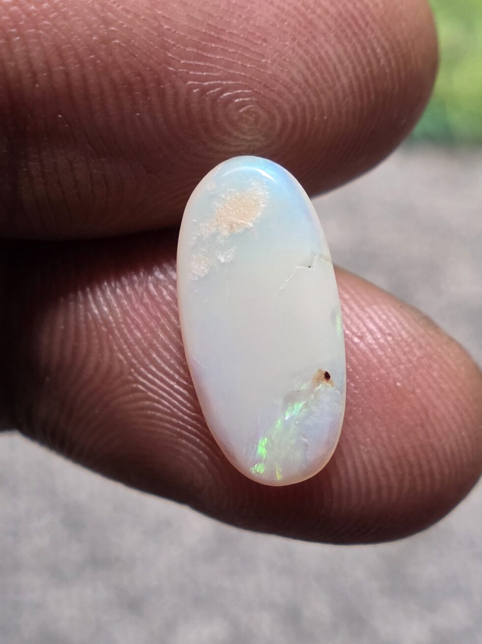 Natural white crystal opal long oval cabochon with green blue fire loose solid gemstone for jewelry making