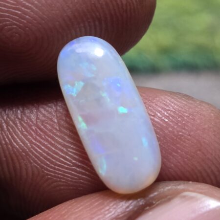 Natural white crystal opal long oval cabochon with blue green fire loose solid gemstone for jewelry making