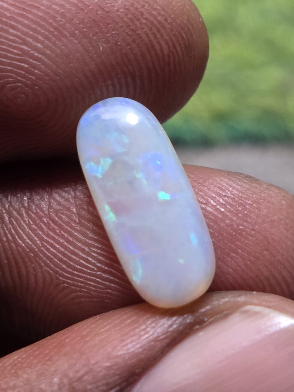 Natural white crystal opal long oval cabochon with blue green fire loose solid gemstone for jewelry making