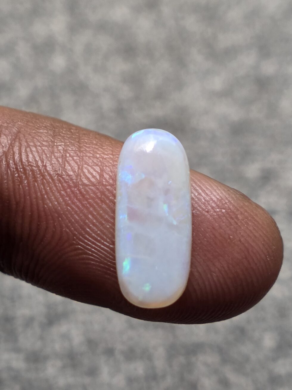 Natural white crystal opal long oval cabochon with blue green fire loose solid gemstone for jewelry making