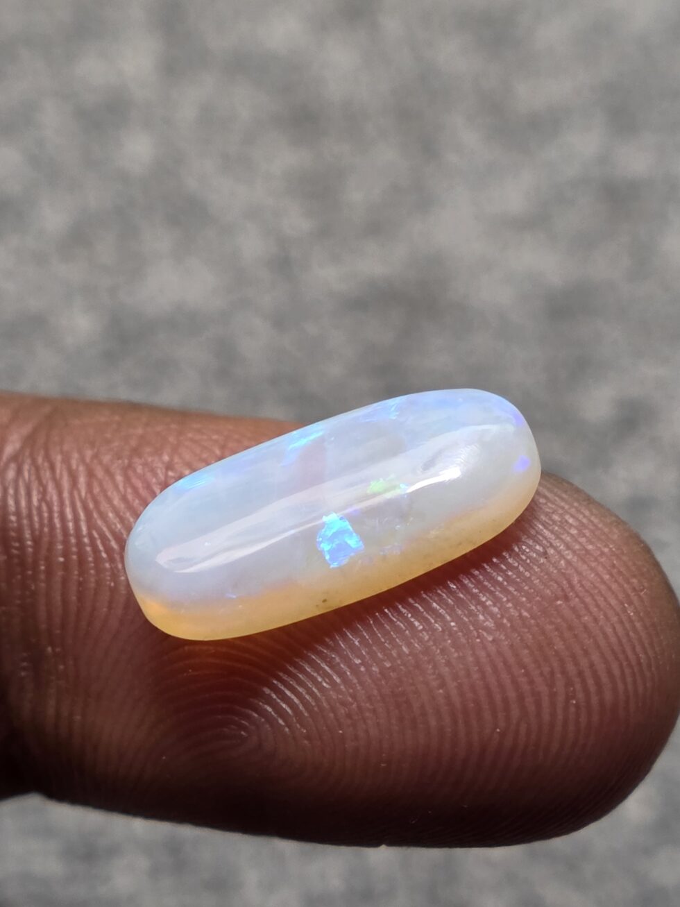 Natural white crystal opal long oval cabochon with blue green fire loose solid gemstone for jewelry making