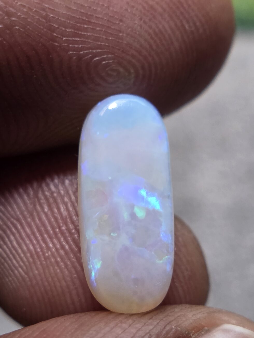 Natural white crystal opal long oval cabochon with blue green fire loose solid gemstone for jewelry making