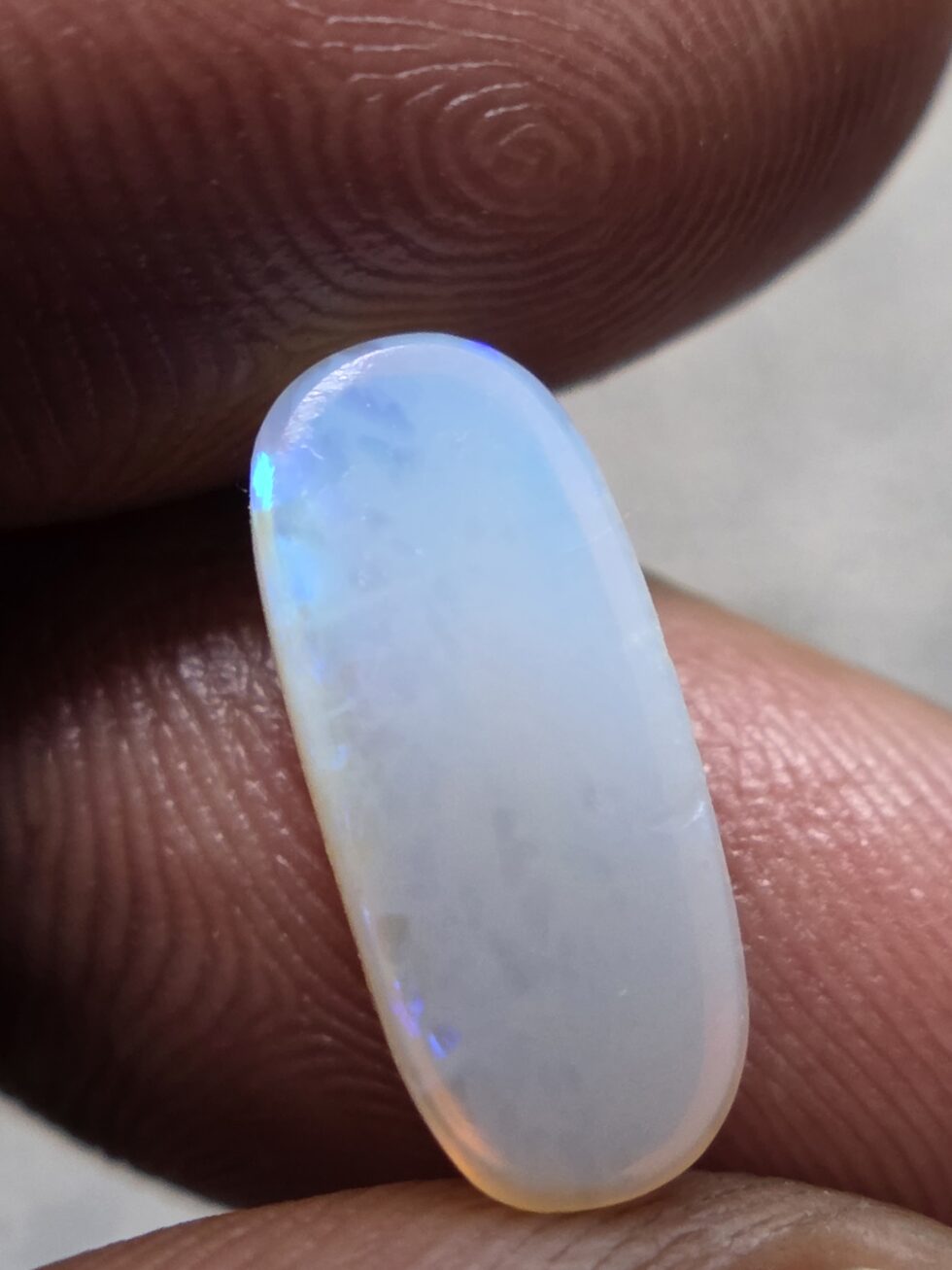 Natural white crystal opal long oval cabochon with blue green fire loose solid gemstone for jewelry making