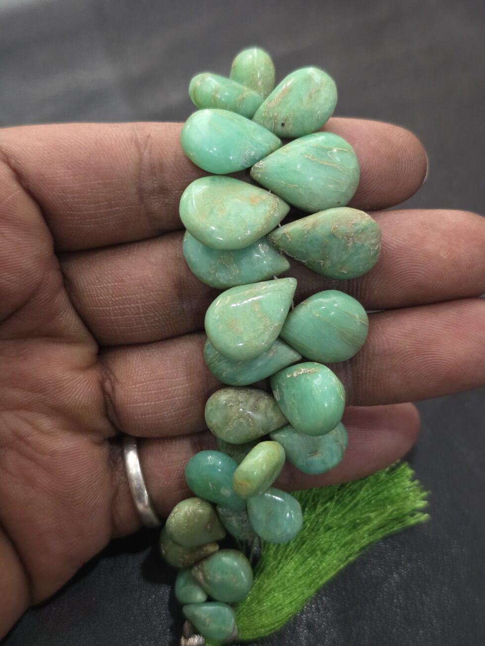 Natural chrysoprase smooth pear shape gemstone beads strand for jewelry making and DIY craft supplies