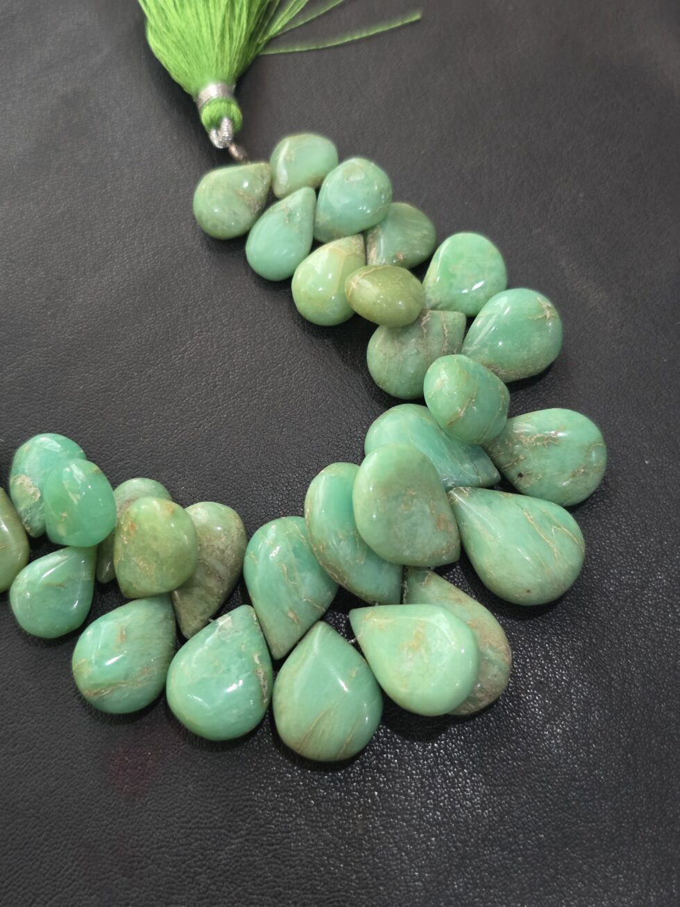 Natural chrysoprase smooth pear shape gemstone beads strand for jewelry making and DIY craft supplies