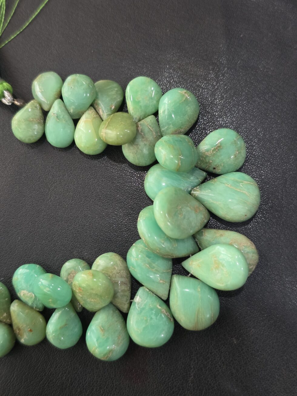Natural chrysoprase smooth pear shape gemstone beads strand for jewelry making and DIY craft supplies
