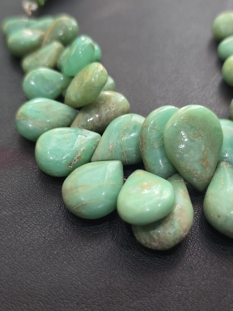 Natural chrysoprase smooth pear shape gemstone beads strand for jewelry making and DIY craft supplies