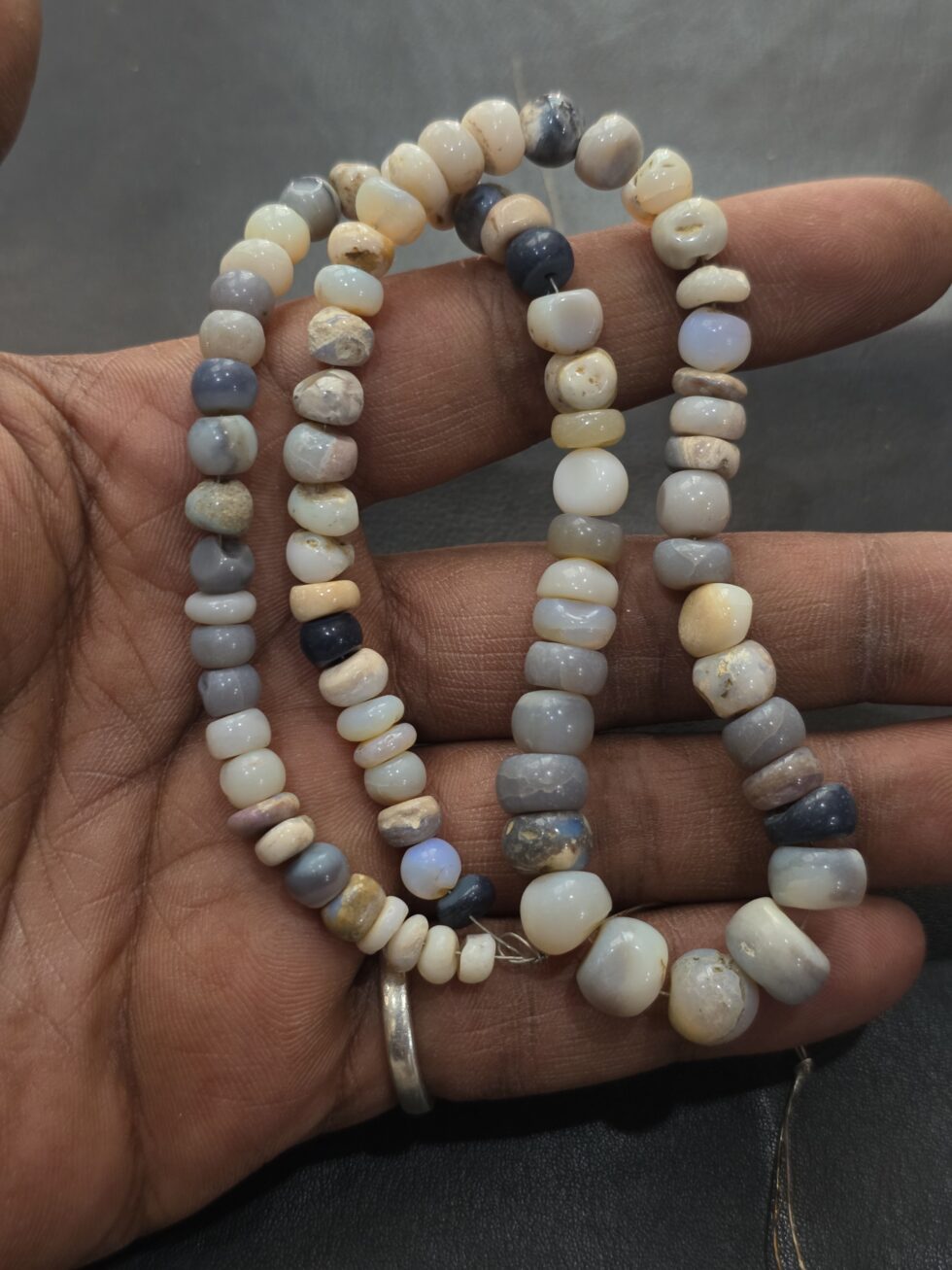Natural smooth Ethiopian opal rondelle gemstone beads strand for jewelry making and luxury DIY craft supplies