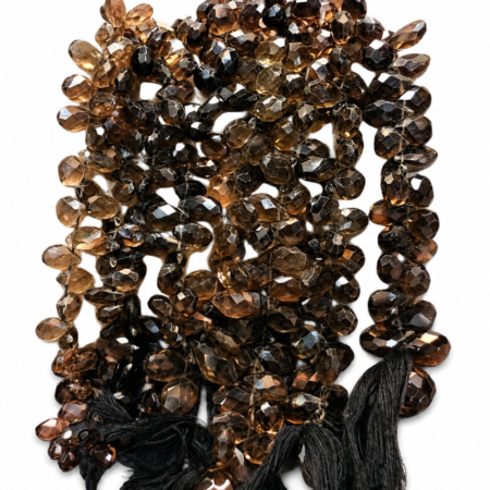 Natural smoky quartz faceted briolette gemstone beads strands for jewelry making and DIY craft supplies