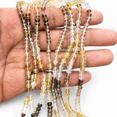Natural citrine and smoky quartz faceted rondelle gemstone beads strands for jewelry making and DIY craft supplies