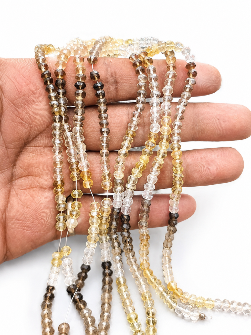 Natural citrine and smoky quartz faceted rondelle gemstone beads strands for jewelry making and DIY craft supplies
