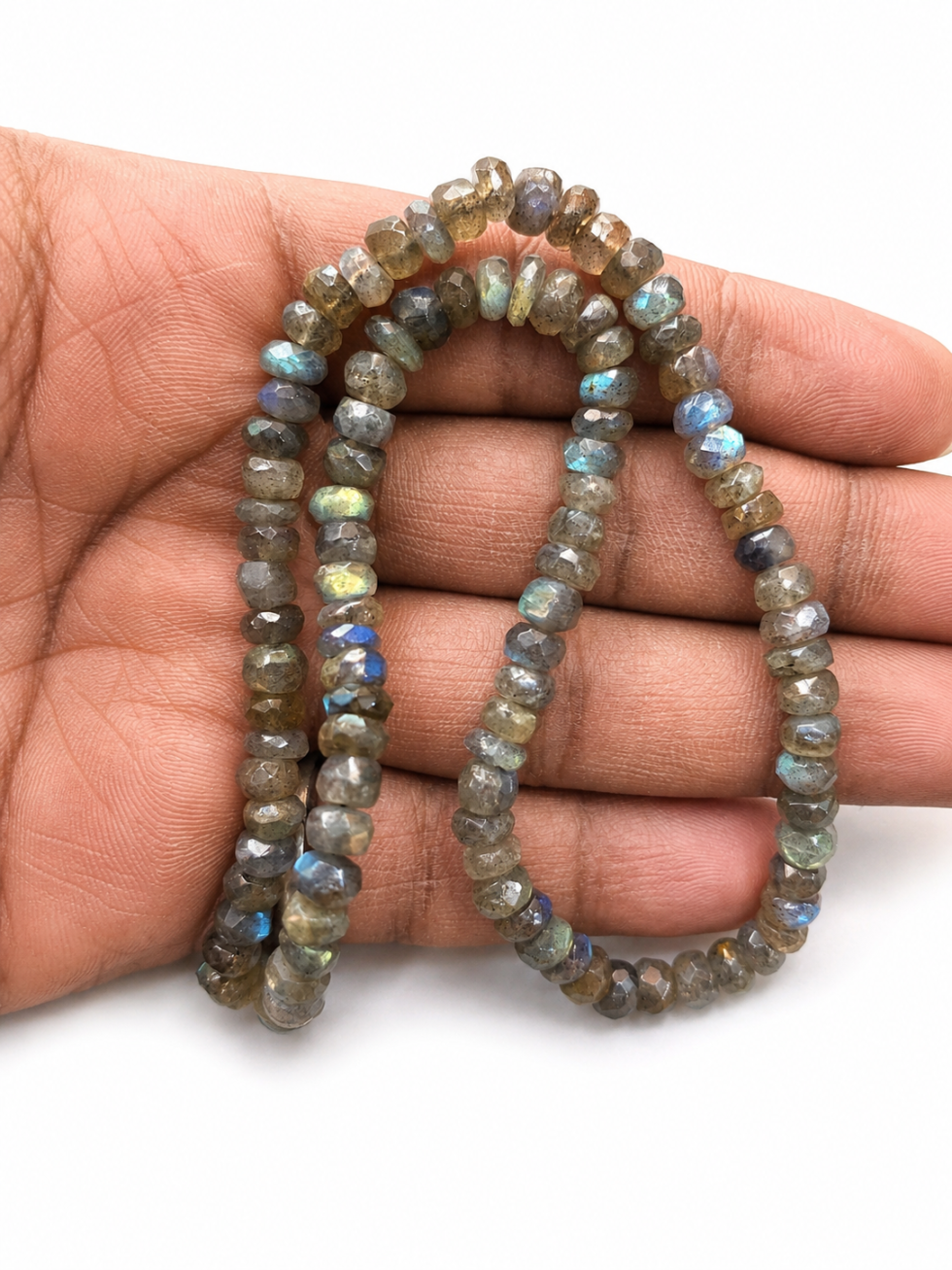 Natural labradorite faceted rondelle gemstone beads strand with blue flash for jewelry making and DIY craft supplies