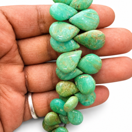 Natural chrysoprase smooth pear shape gemstone beads strand for jewelry making and DIY craft supplies