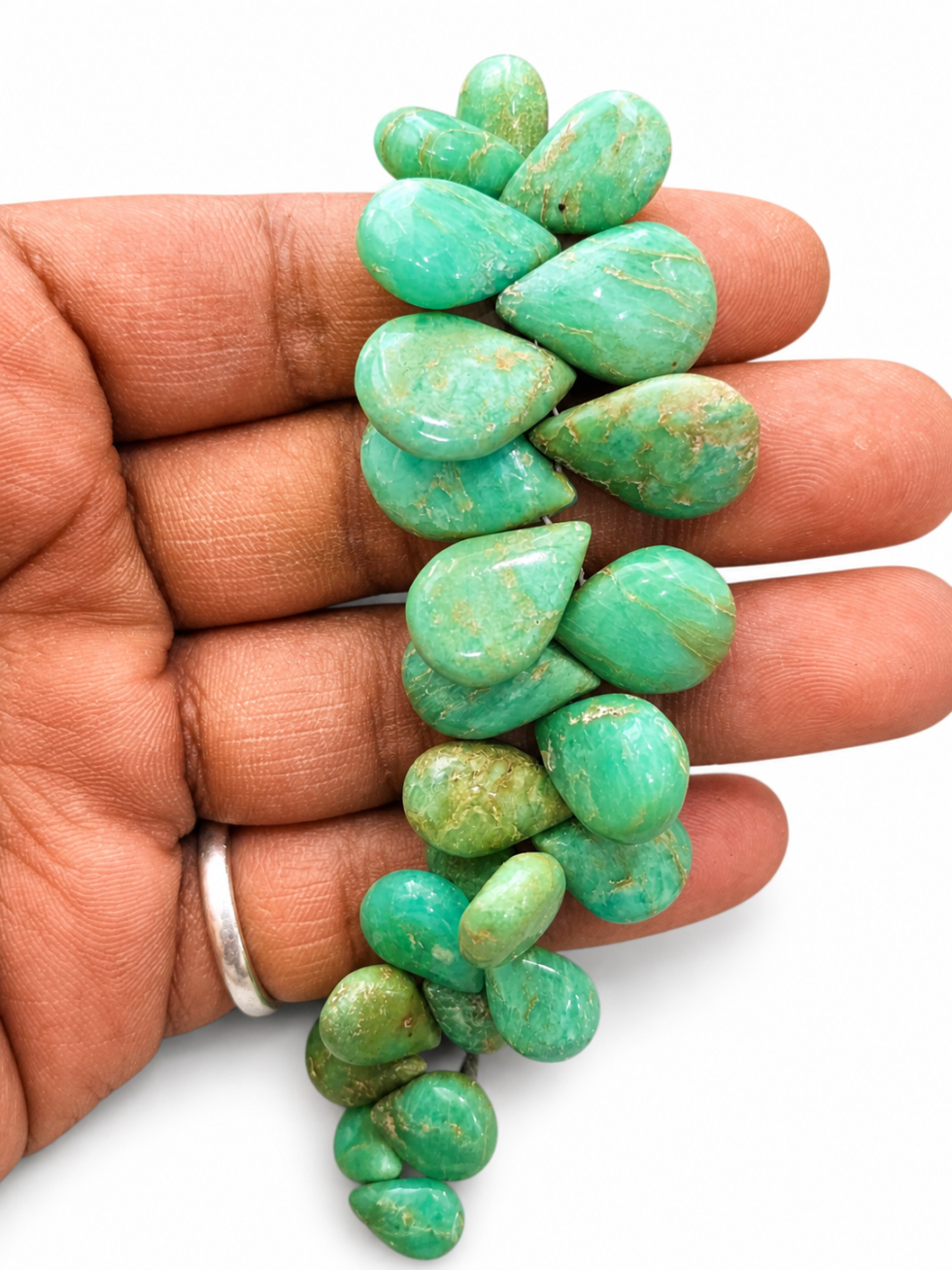 Natural chrysoprase smooth pear shape gemstone beads strand for jewelry making and DIY craft supplies