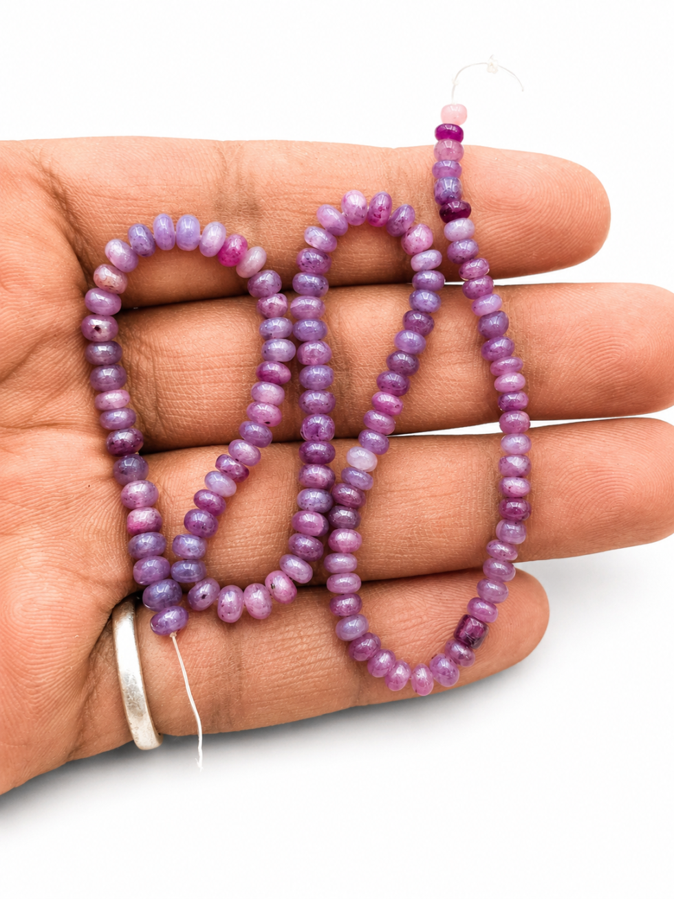 Natural ruby smooth rondelle gemstone beads strand in pink and purple shades for jewelry making and DIY craft supplies
