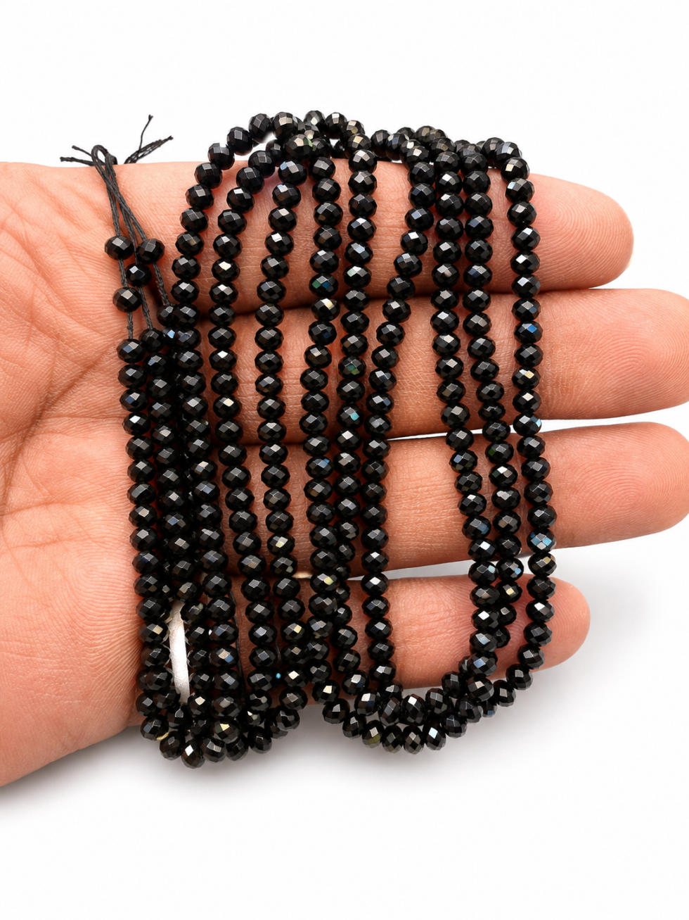 Natural black spinel faceted rondelle gemstone beads strand for jewelry making and DIY craft supplies