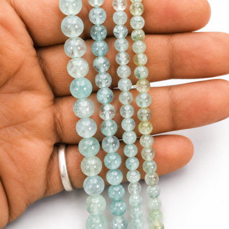 Natural smooth aquamarine round gemstone beads strand for jewelry making and luxury DIY craft supplies