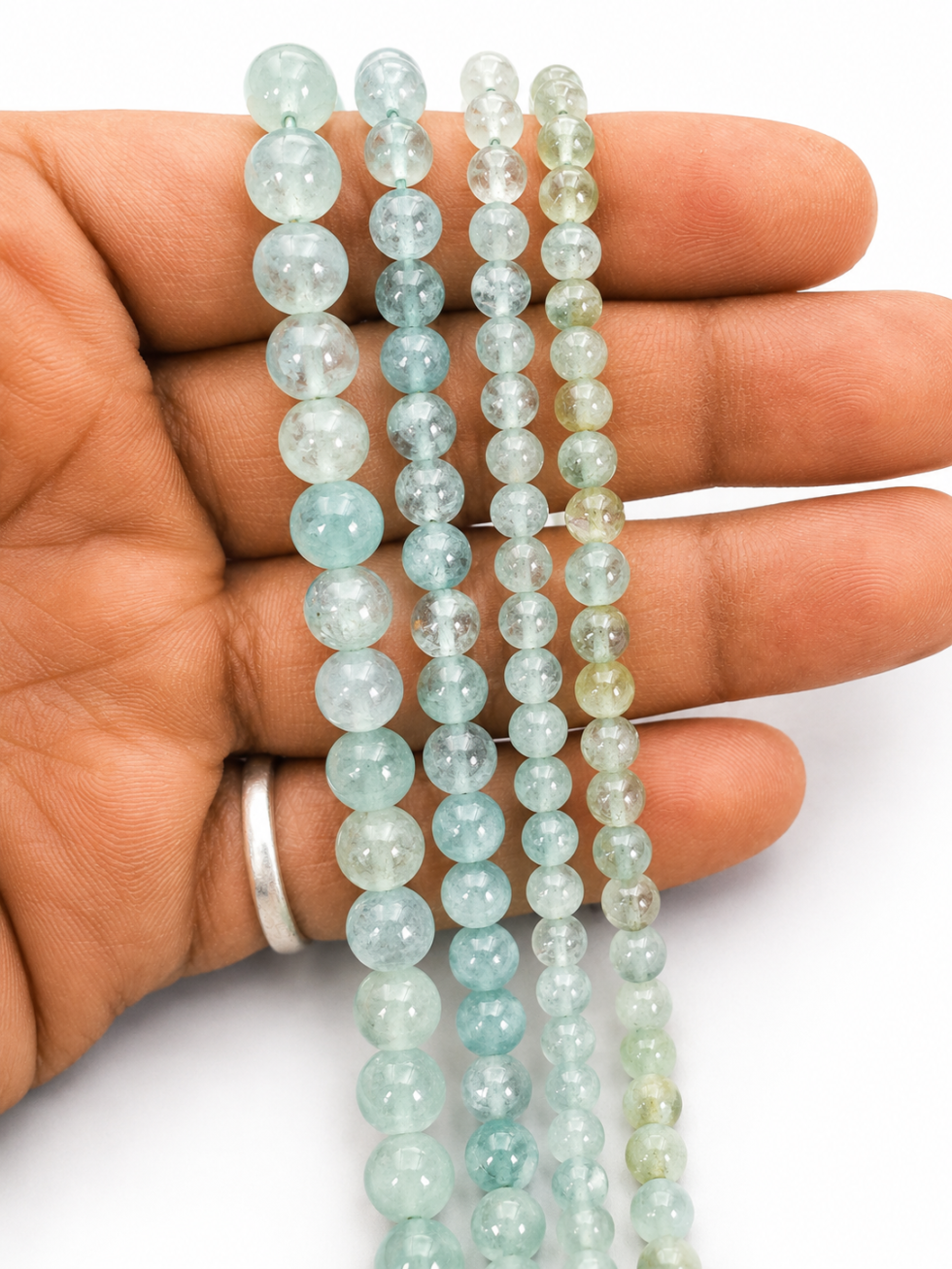 Natural smooth aquamarine round gemstone beads strand for jewelry making and luxury DIY craft supplies