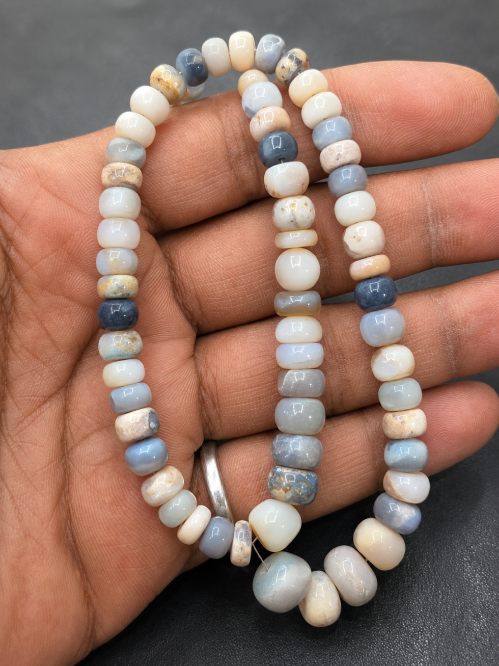 Natural smooth Ethiopian opal rondelle gemstone beads strand for jewelry making and luxury DIY craft supplies