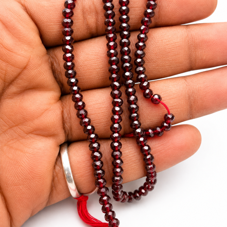 Natural faceted round garnet gemstone beads strand for jewelry making and luxury DIY craft supplies