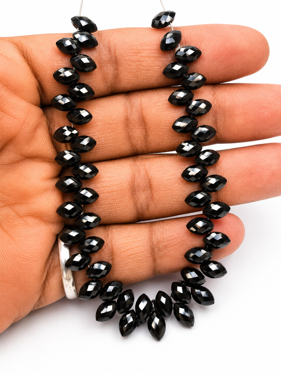 Natural black onyx faceted marquise gemstone beads strand for jewelry making and luxury DIY craft supplies
